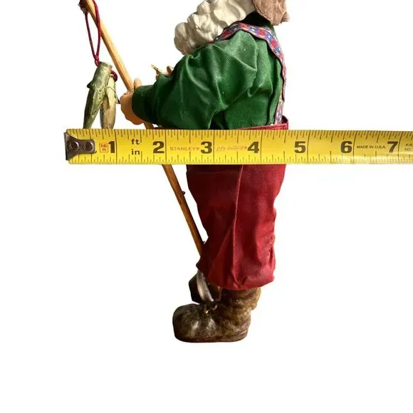 Fabric Mache Christmas Santa Claus Vacation 11" Figurine Holiday Cabincore Fish - Picture 13 of 14